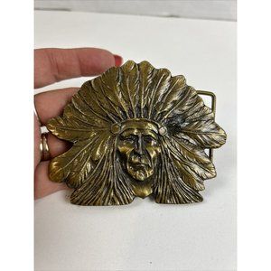 Brass Indian Chief Head Koleaco Signed Belt Buckle Native Cowboy Stylish Costume